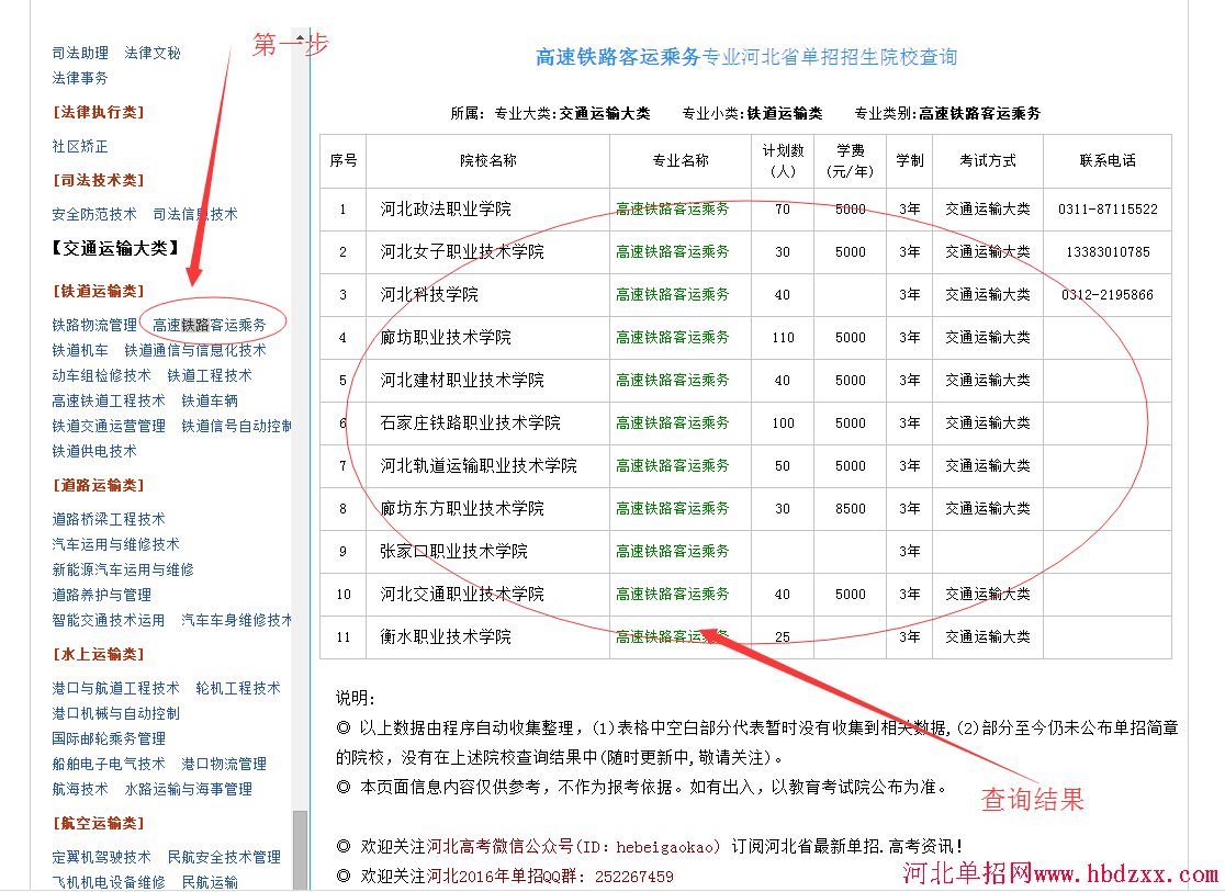 2016年河北单招专业查询方法 图8