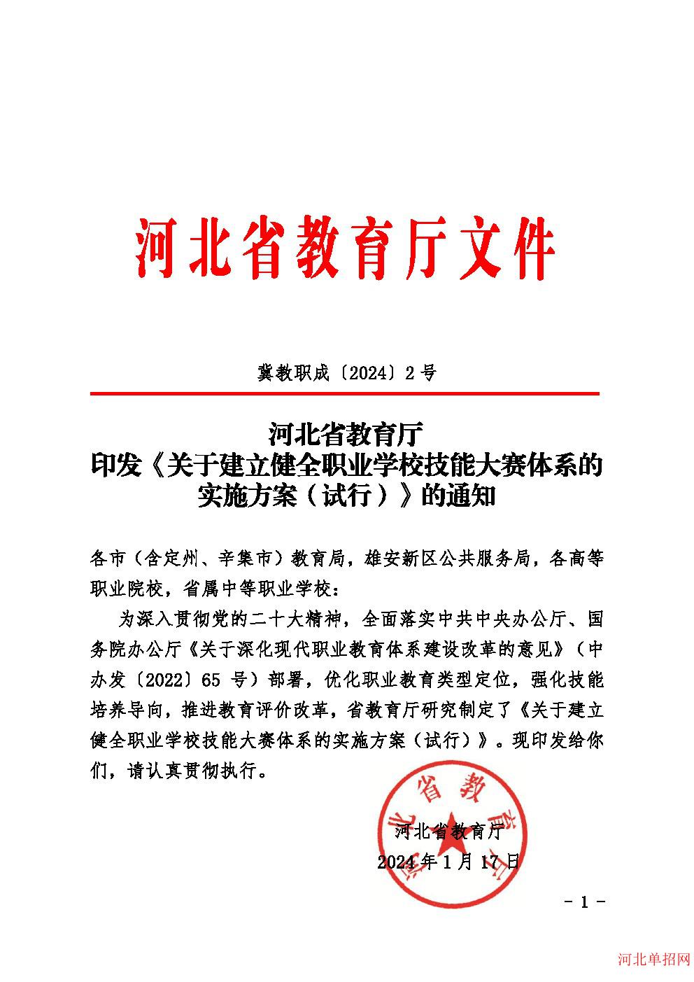 河北省教育厅印发《关于建立健全职业学校技能大赛体系的实施方案(试行）》的通知 图1