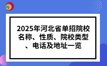 2025年河北省单招院校名称、性质、院校类型、电话及地址一览